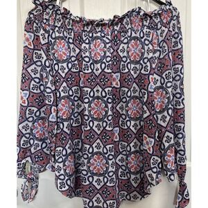 Michael Kors‎ Blouse Woman's Off the Shoulder Ruffle 3/4 Tie Sleeves Sz.S